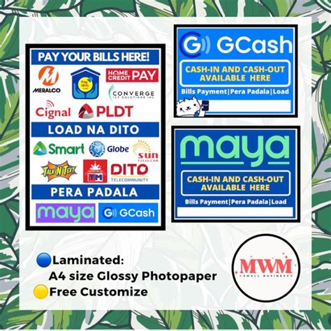 A4 SIZE Personalized Load Na Dito at Pera Padala Laminated .